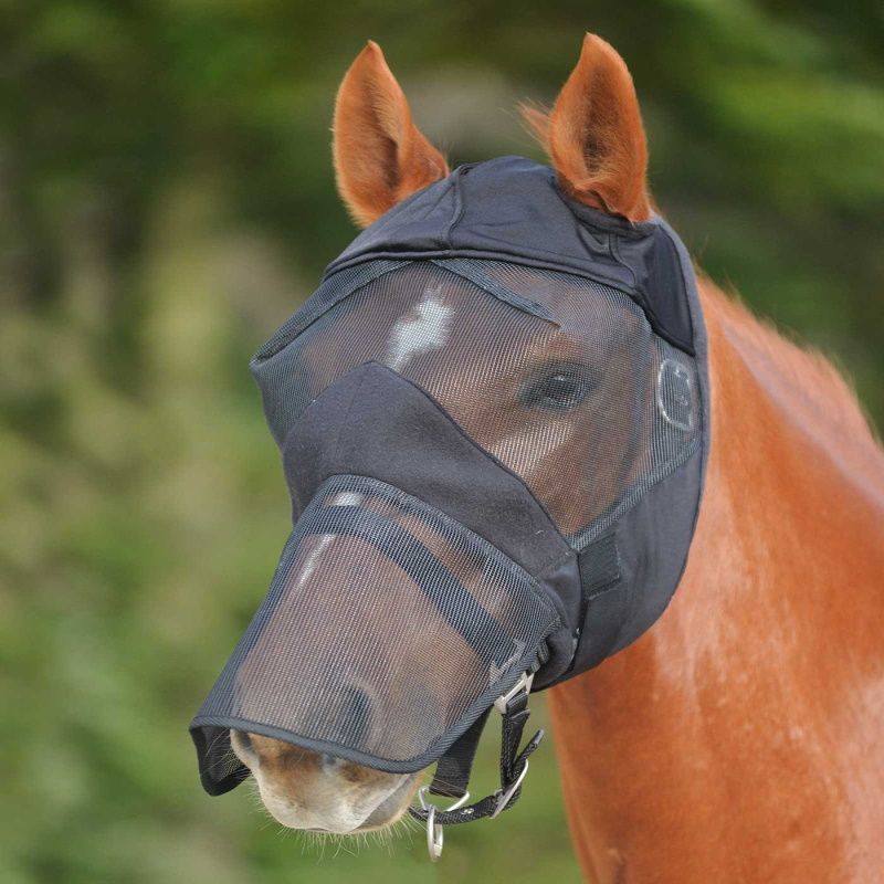 Masque Anti-mouches Cheval - Protection UV - Filet Respirant - Taille 105cm - Noir - Polyester