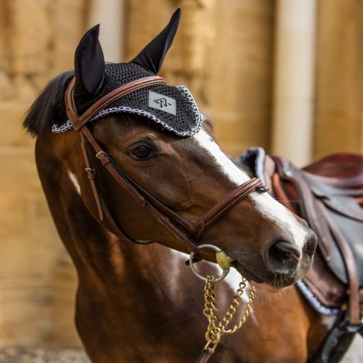 Bonnet anti-mouche cheval Monogramme Noir - Oxxer Bonnet anti-mouche cheval Monogramme Noir - Oxxer