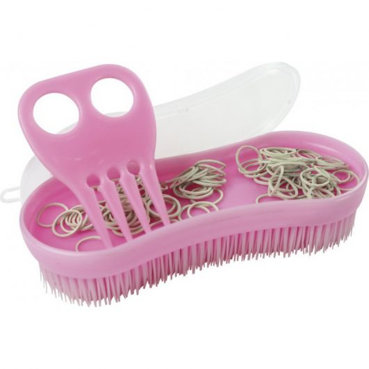 Brosse à nater cheval avec peigne et élastiques Brosse à nater cheval avec peigne et élastiques