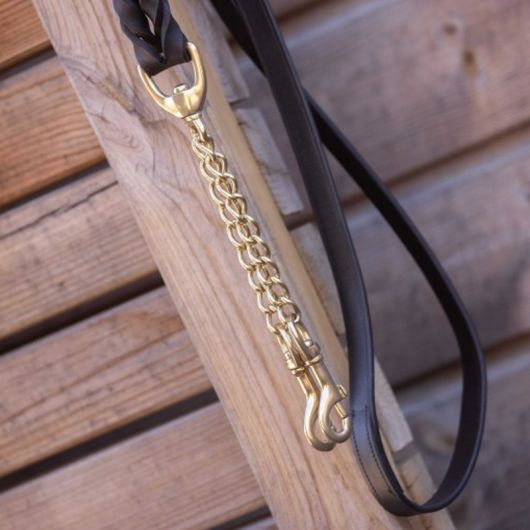 Longe de présentation cheval cuir et double chaine - Paddock Sports