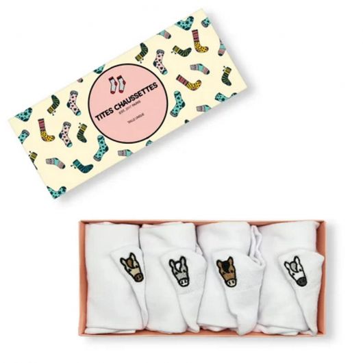 Lot de 4 socquettes blanches cheval Titechaussettes