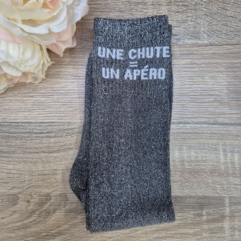 Chaussettes à paillettes équitation - Une chute egal un apéro - 