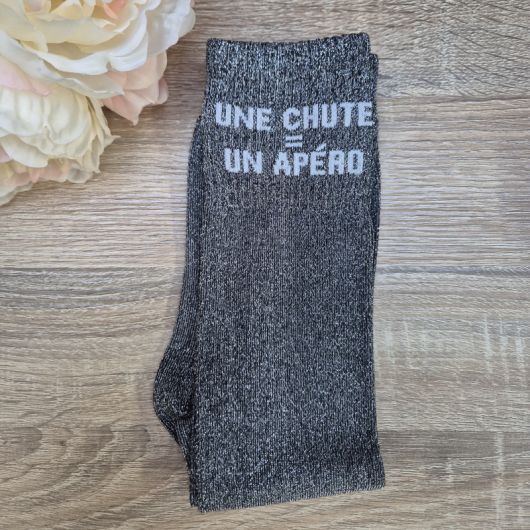 Chaussettes à paillettes équitation - Une chute egal un apéro - 