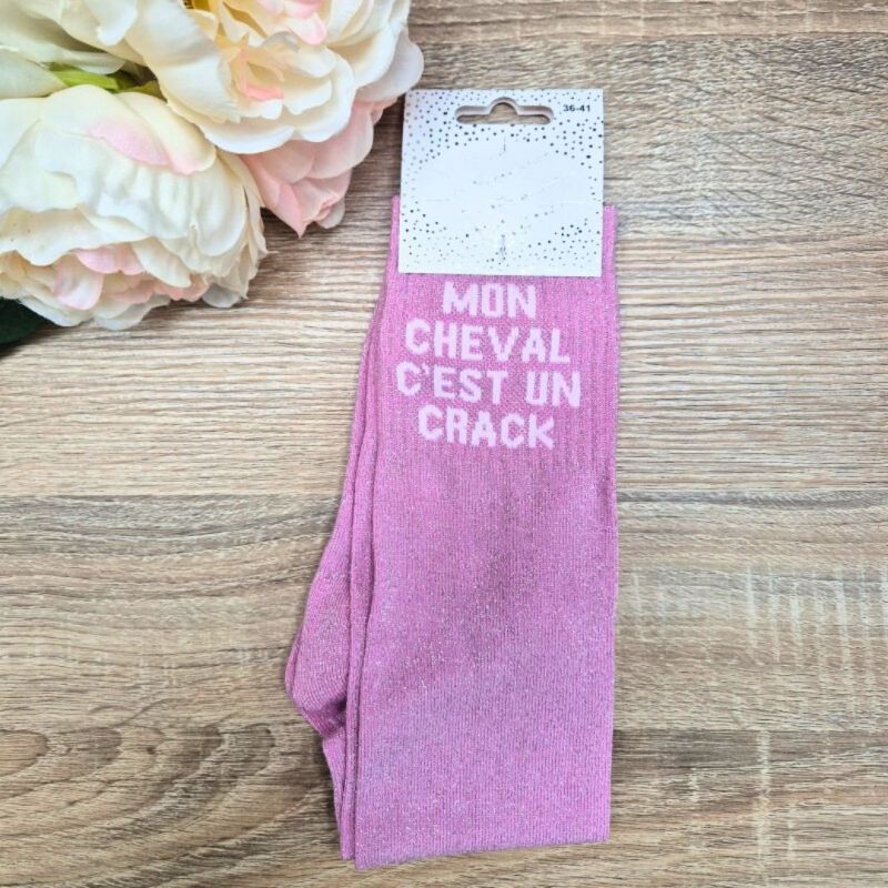 Chaussettes à paillettes équitation - Mon cheval c'est un crack - 