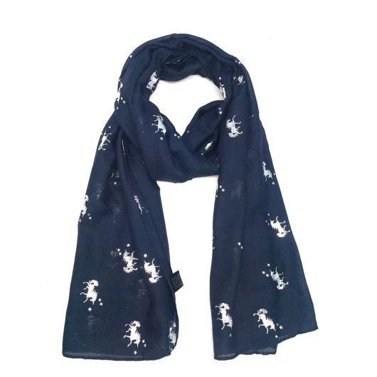 Echarpe foulard motifs licornes argentées