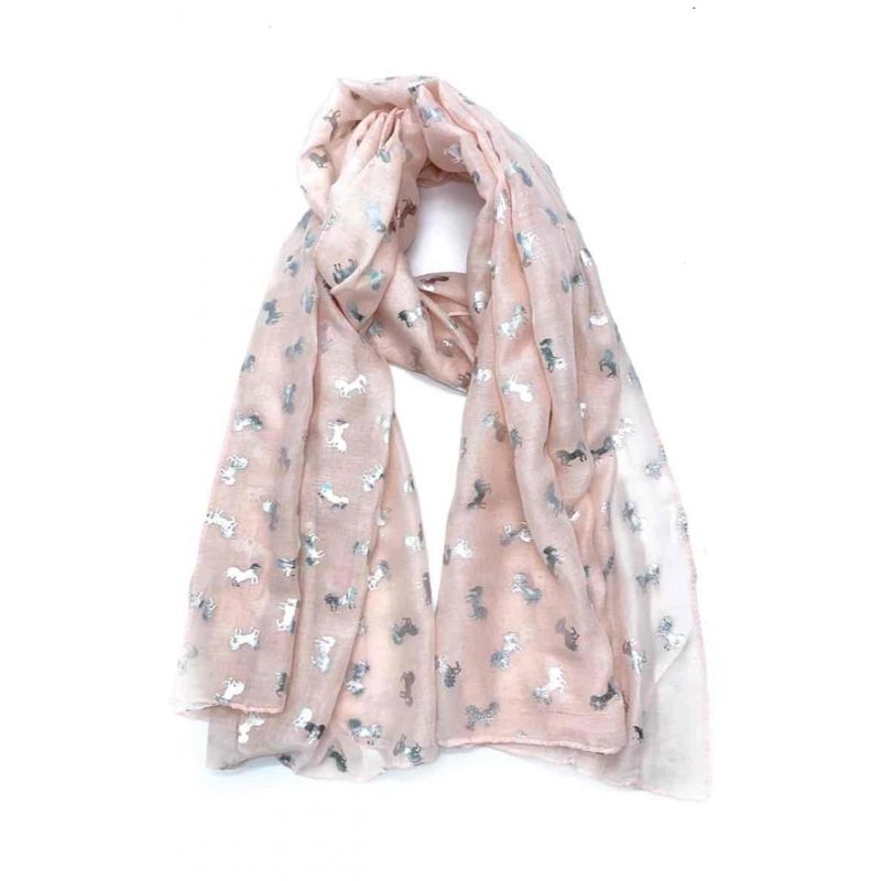 Echarpe foulard motifs licornes argentées