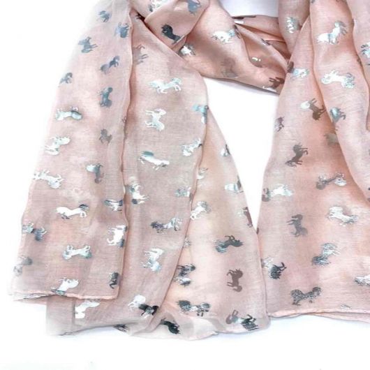 Echarpe foulard motifs licornes argentées