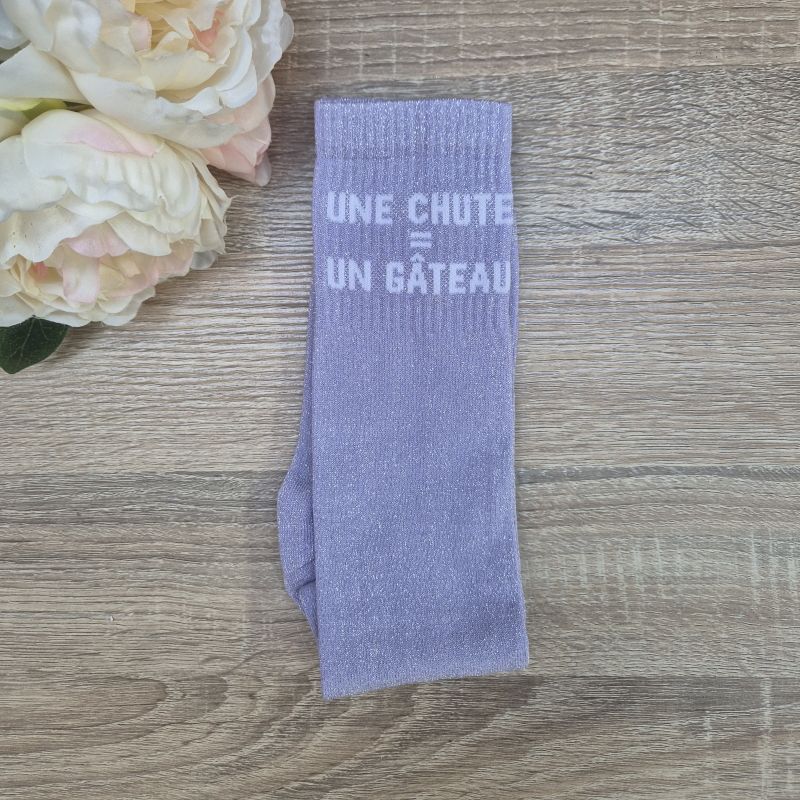 Chaussettes à paillettes équitation - Une chute égal un gâteau - 