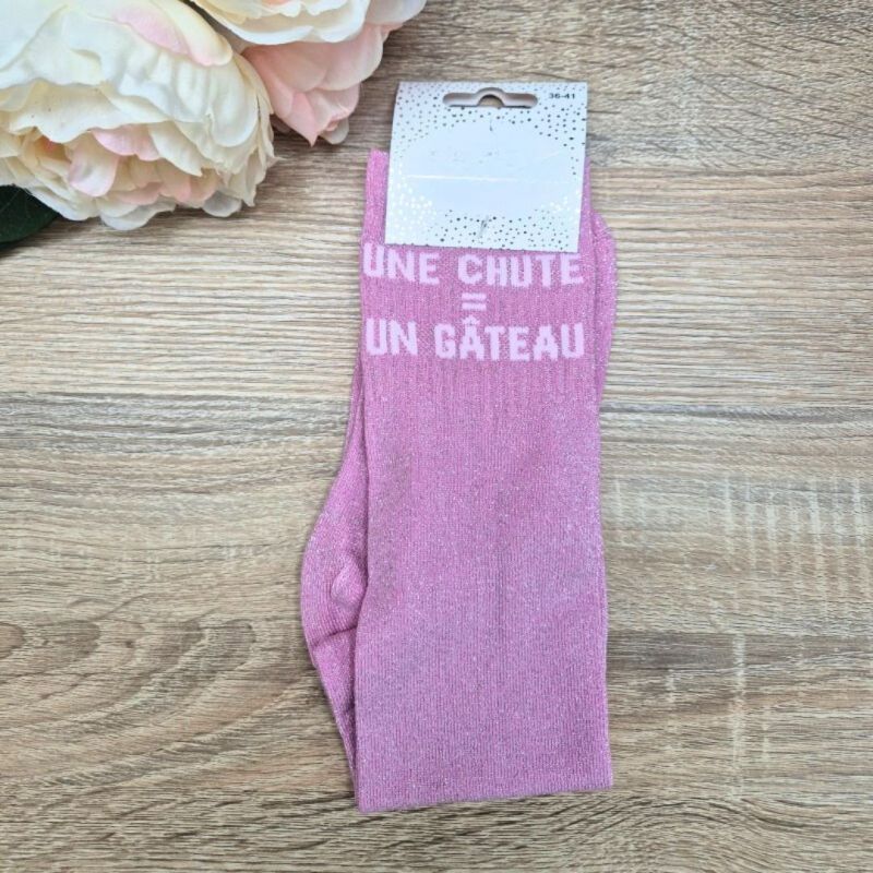 Chaussettes à paillettes équitation - Une chute égal un gâteau - 