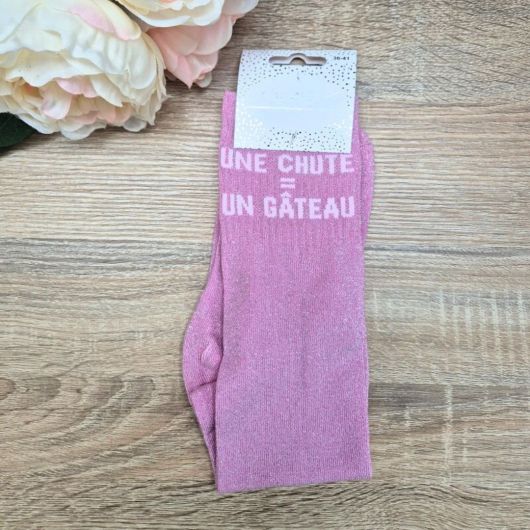 Chaussettes à paillettes équitation - Une chute égal un gâteau - 