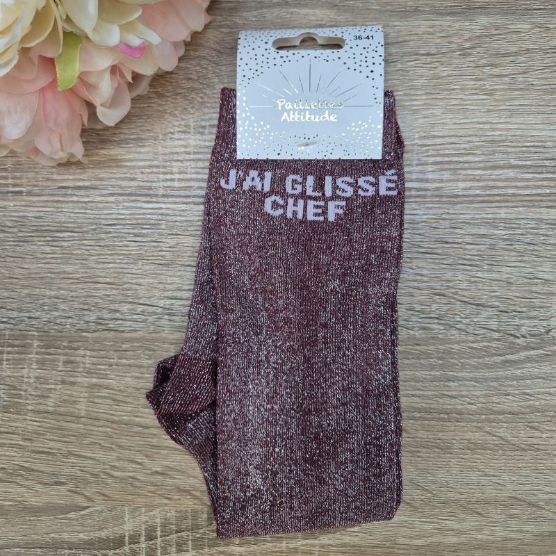 Chaussettes à paillettes équitation - J'ai glissé chef - Paillettes Attitude