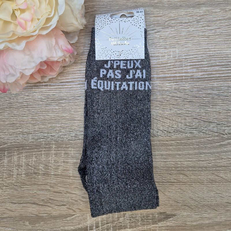Chaussettes à paillettes équitation - J'peux pas, j'ai équitation - Paillettes Attitude