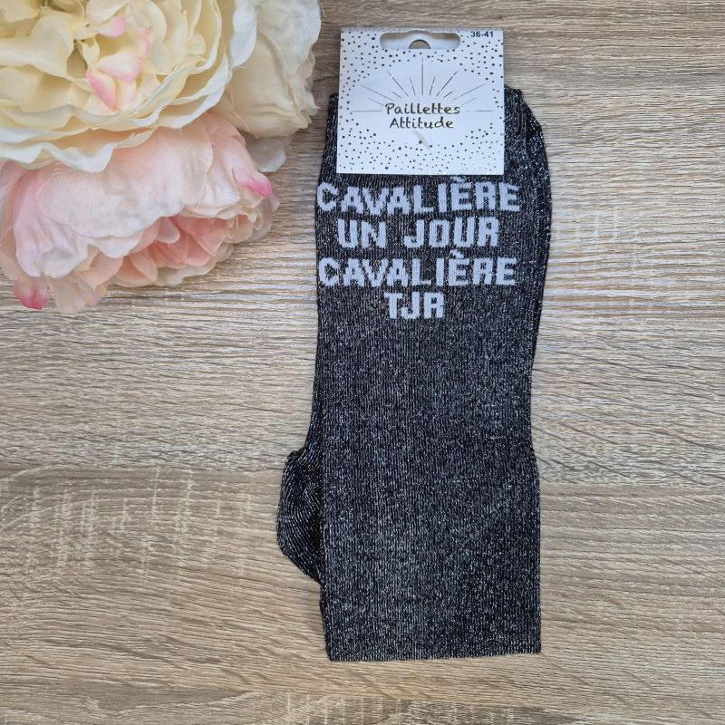 Chaussettes à paillettes équitation - Cavalière un jour, cavalière toujours - Paillettes Attitude