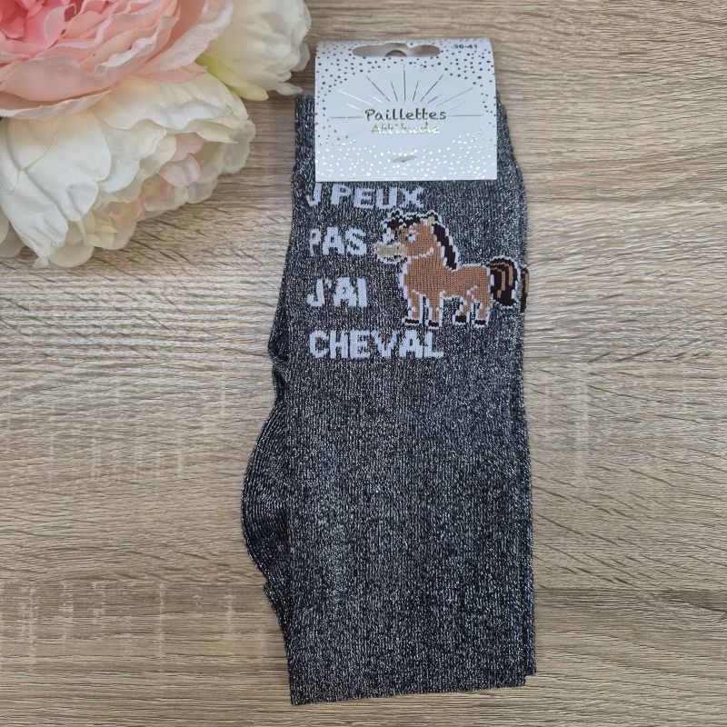 Chaussettes à paillettes équitation - J'peux pas j'ai cheval - Paillettes Attitude
