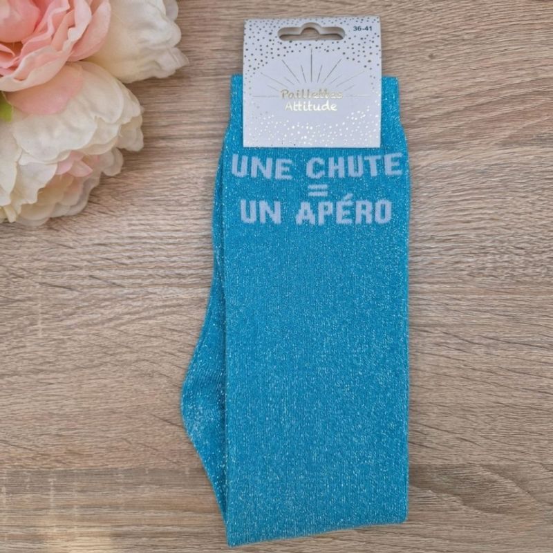 Chaussettes à paillettes équitation - Une chute egal un apéro - Paillettes Attitude