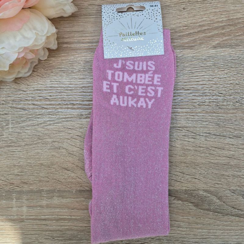 Chaussettes équitation à paillettes J'suis tombée et c'est aukay - Paillettes Attitude