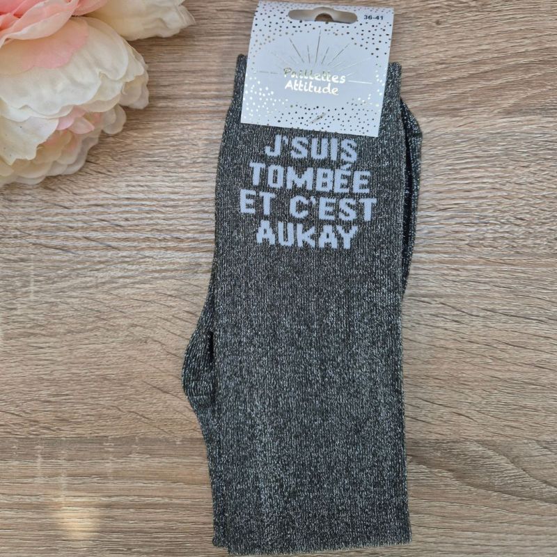 Chaussettes équitation à paillettes J'suis tombée et c'est aukay - Paillettes Attitude