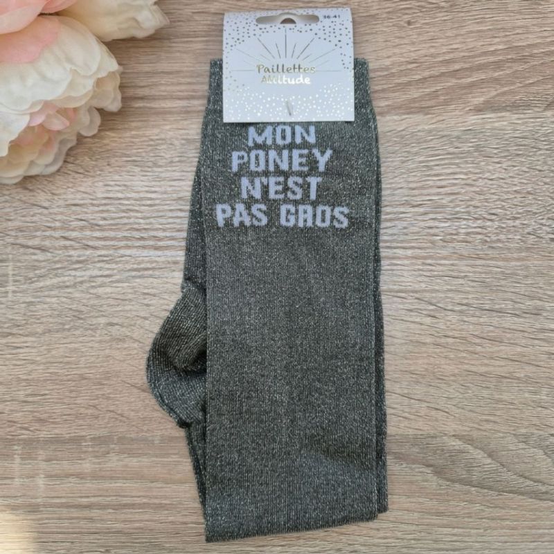 Chaussettes équitation Mon poney n'est pas gros - Paillettes Attitude