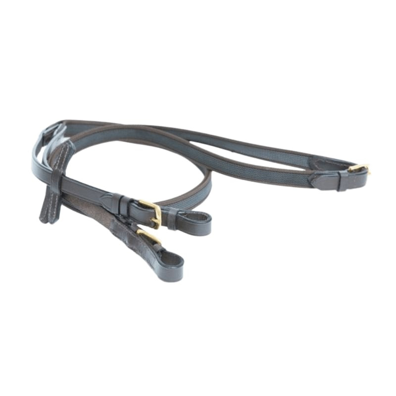 Rênes HFI Master 1083975 vue complète, extrémités en cuir marron avec grip caoutchouc tressé au cent