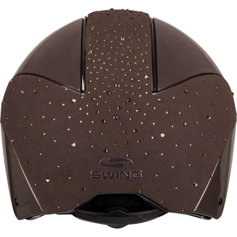 Profil latéral du casque équitation SWING H24 Lady Spark marron brillant avec bande pailletée effet 