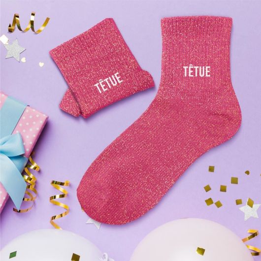 Chaussettes à paillettes courtes "Têtue"