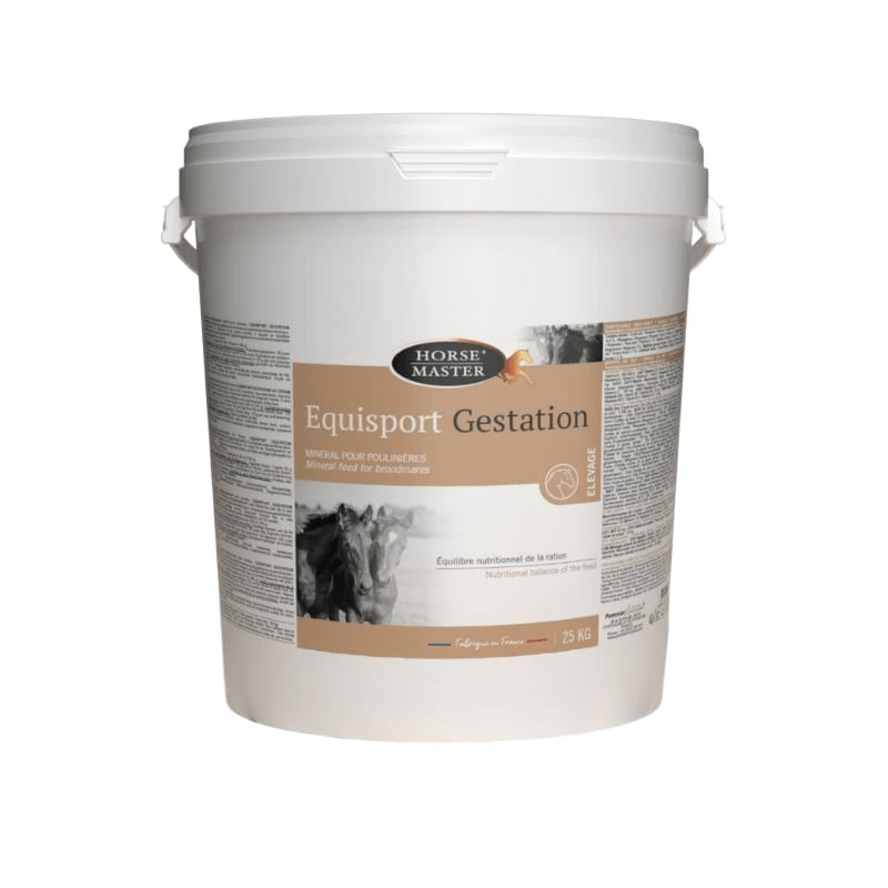 Seau blanc 15 kg Equisport Gestation Lactation Horse Master étiquette beige jument poulain détails n