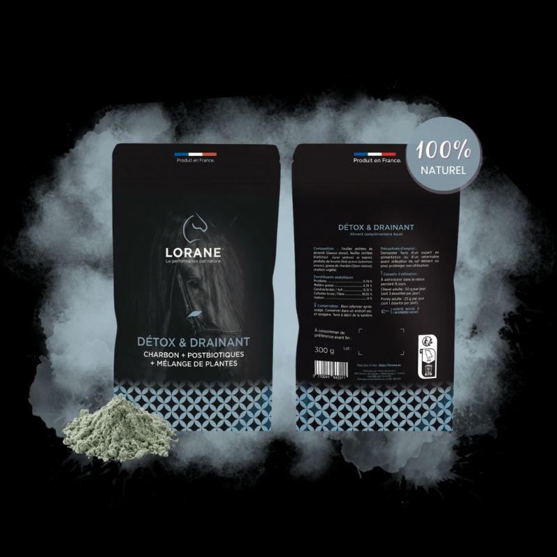 Charbon + Postbiotique - Detox et drainage cheval - Lorane 