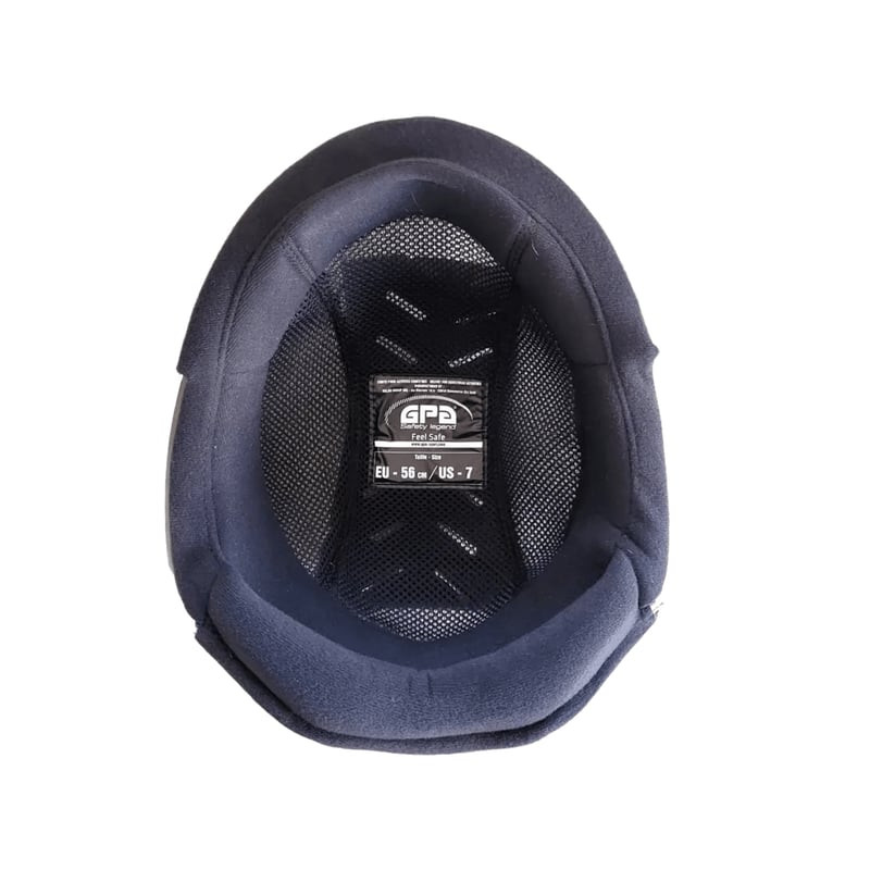 Liner de casque GPA noir pour modèles Easy, 4S et Jock Up vu de dessus, avec étiquette indiquant la 