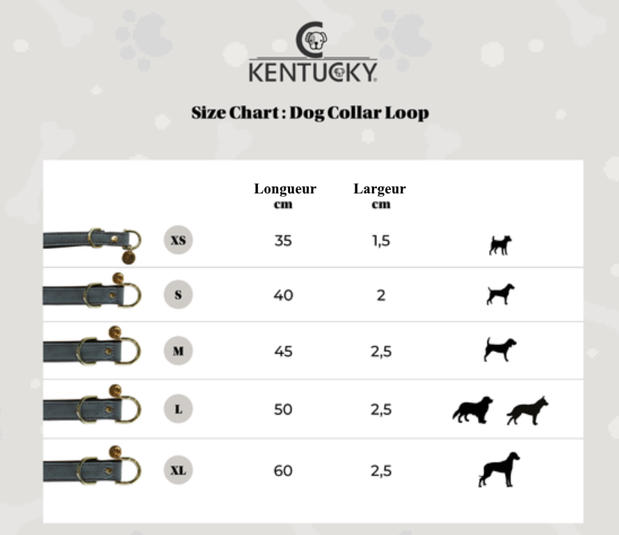 Guide des tailles collier loop Kenticky - Equestra