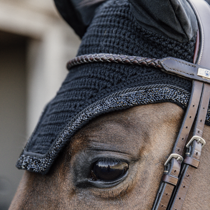 Bonnet anti-mouches Wellington Glitter Stone Soundless noir Kentucky Horsewear - Equestra