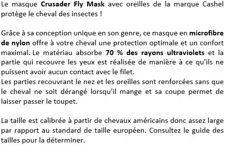Masque anti-mouches Crusader Fly Mask avec oreilles Cashel