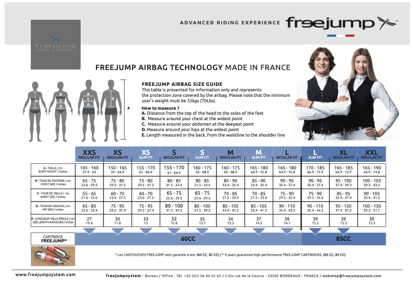 Guide des tailles airbag freejump - Equestra