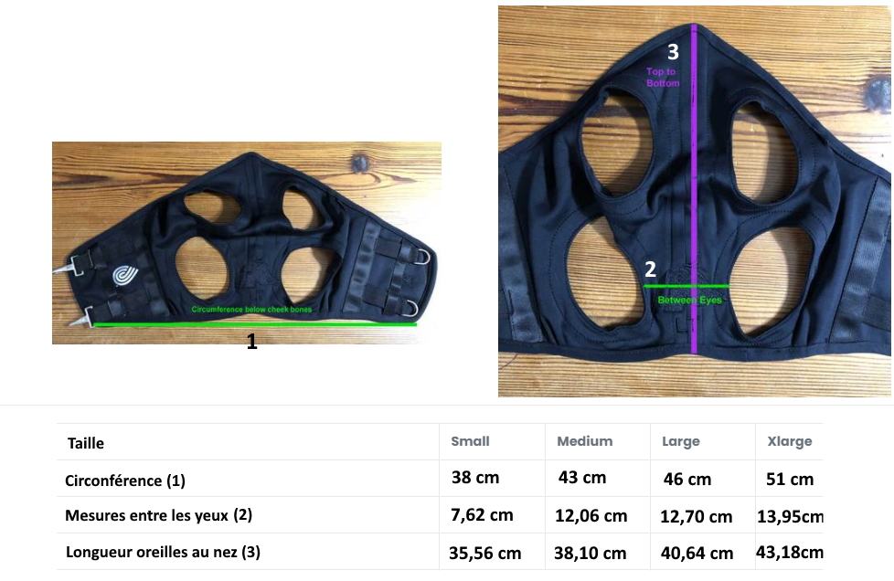 tableau des mesures masque fenwick avec oreilles- Equestra