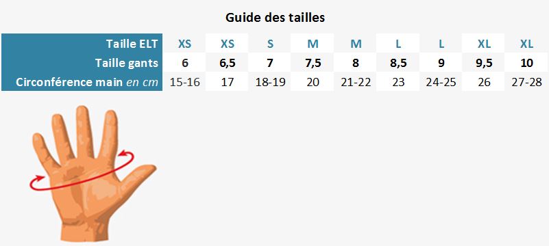 Guide des tailles gants ELT Paris